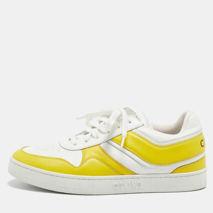 Celine White/Yellow Leather Low Top Sneakers Size 39