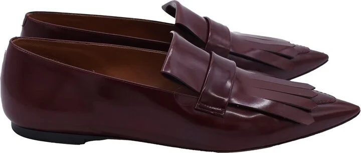 CELINE Women's Leather Fringe Trim Accent Loafer (Authentic Pre-Loved)