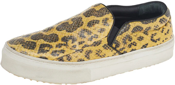 Celine Yellow/Black Snakeskin Leather Slip On Sneakers Size 37