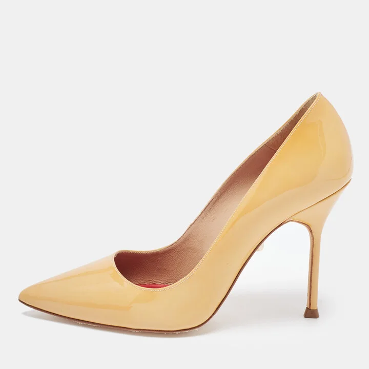 CH Carolina Herrera Beige Patent Leather Pointed Toe Pumps Size 38
