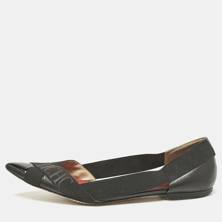 CH Carolina Herrera Black Leather and Stretch Band Ballet Flats Size 40