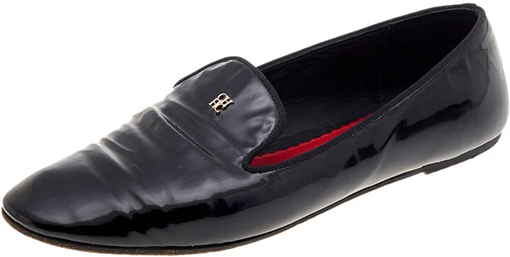 CH Carolina Herrera Black Patent Leather Smoking Loafers Size 37