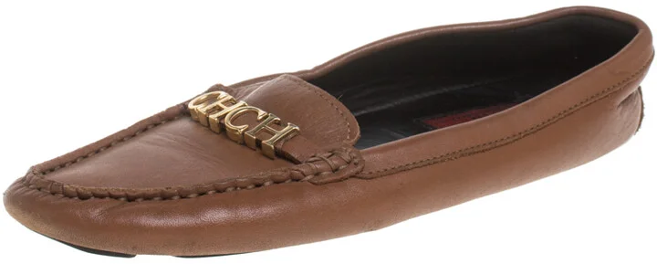 CH Carolina Herrera Brown Leather Logo Detail Flats Size 37