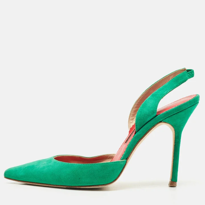 CH Carolina Herrera Green Suede Slingback Pumps Size 37
