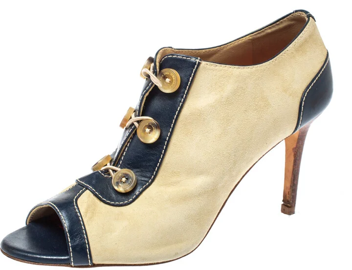 CH Carolina Herrera Light Beige Suede and Leather Booties Size 38