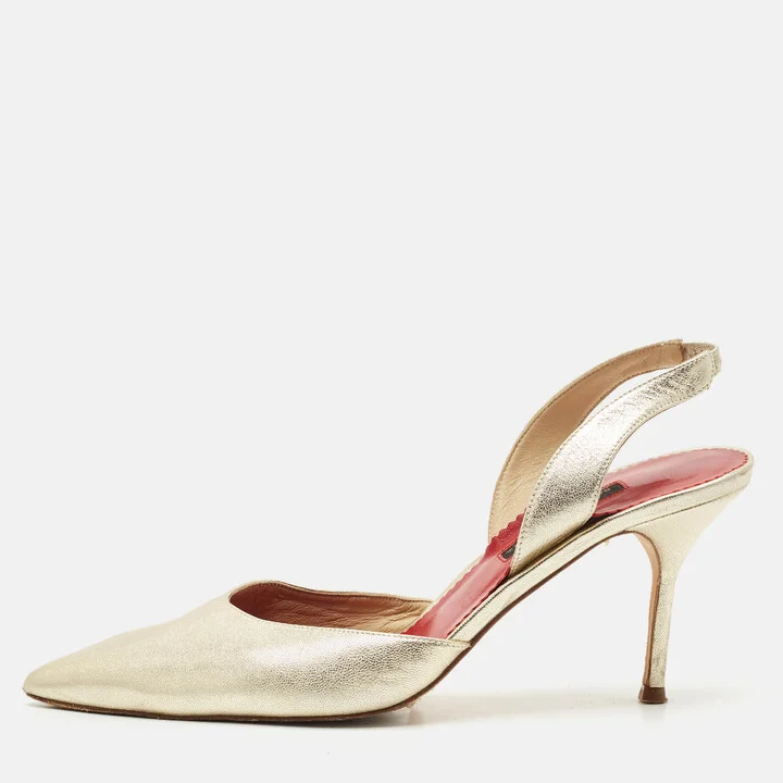 CH Carolina Herrera Metalllic Gold Leather Slingback Pumps Size 39