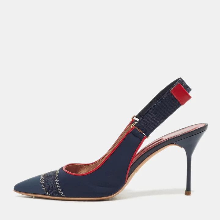 CH Carolina Herrera Navy Blue Leather Pointed Toe Slingback Pumps Size 38