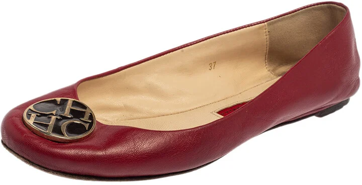 CH Carolina Herrera Red Leather Logo Ballet Flats Size 37