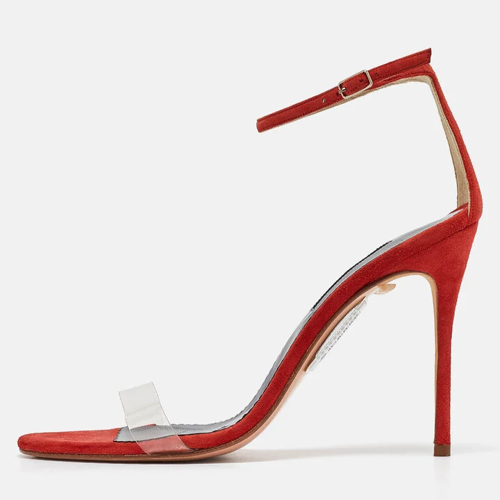 CH Carolina Herrera Red Suede and PVC Ankle Strap Sandals Size 40