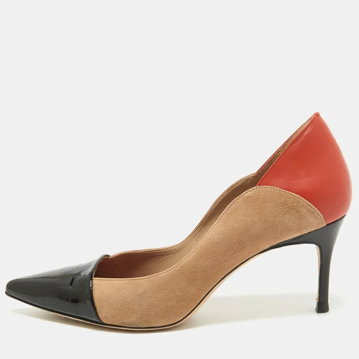 CH Carolina Herrera Tricolor Suede and Leather Pointed Toe Pumps Size 36