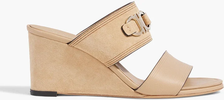 Chaim 70 embellished leather and suede wedge mules
