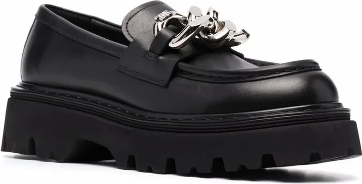 Chain-Detail Chunky Leather Loafers - Image 2