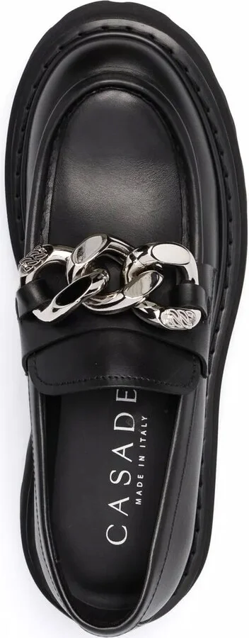 Chain-Detail Chunky Leather Loafers - Image 4