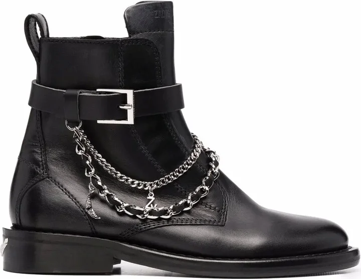 Chain-Detail Leather Boots