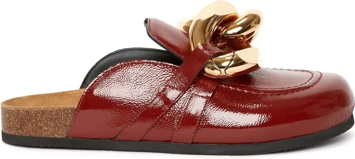 Chain-Detail Leather Loafer Mules