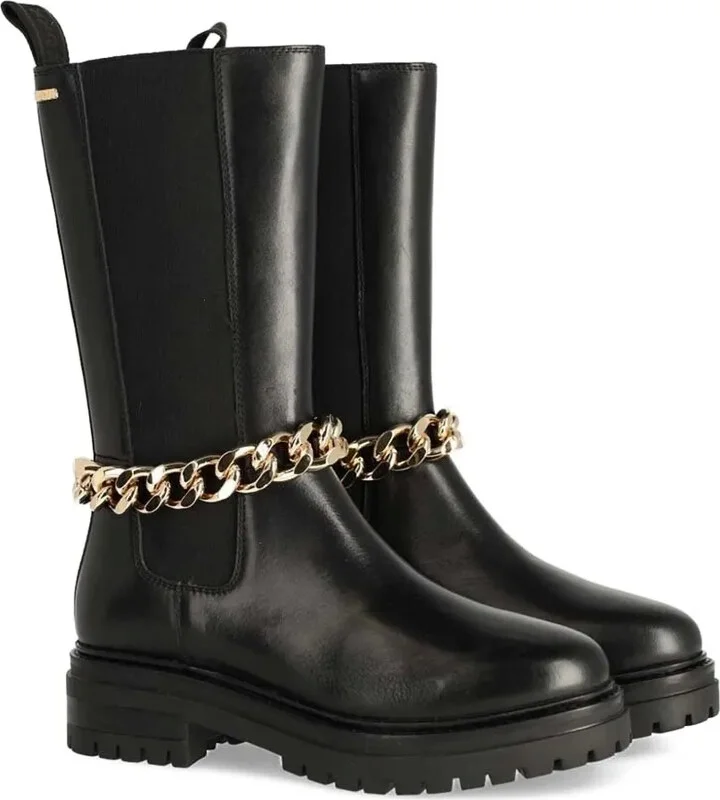 Chain-Embellished Leather Boots - Image 2