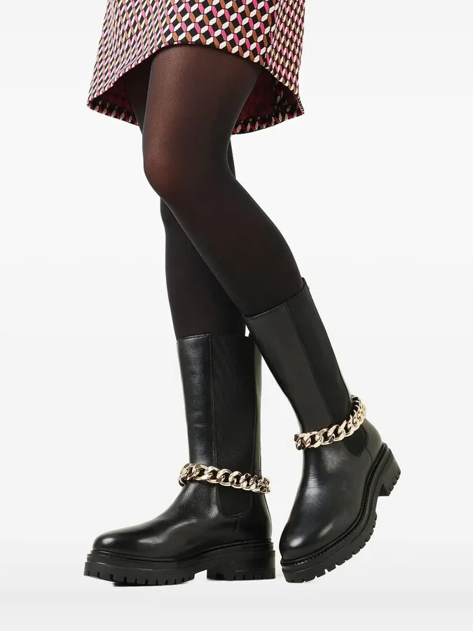 Chain-Embellished Leather Boots - Image 5
