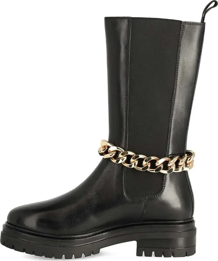 Chain-Embellished Leather Boots