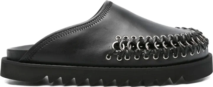 Chain-Embellished Leather Mules