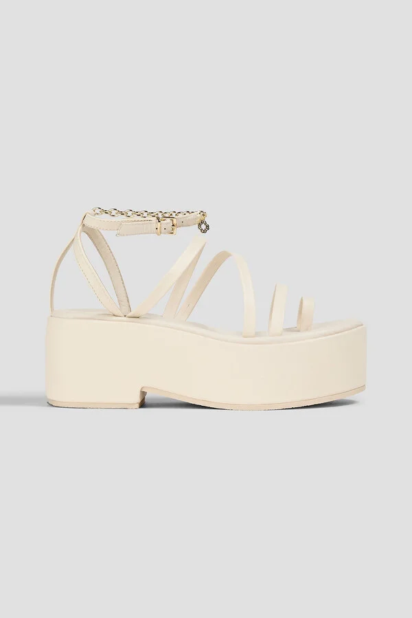 Chain-embellished leather platform sandals