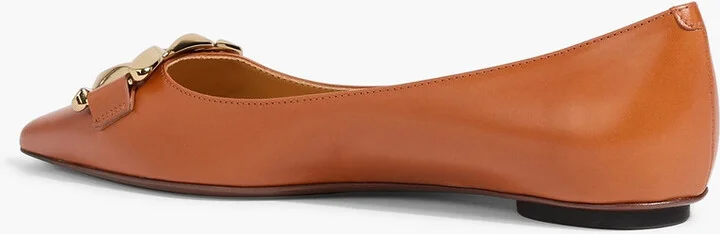 Chain-embellished leather point-toe flats - Image 3