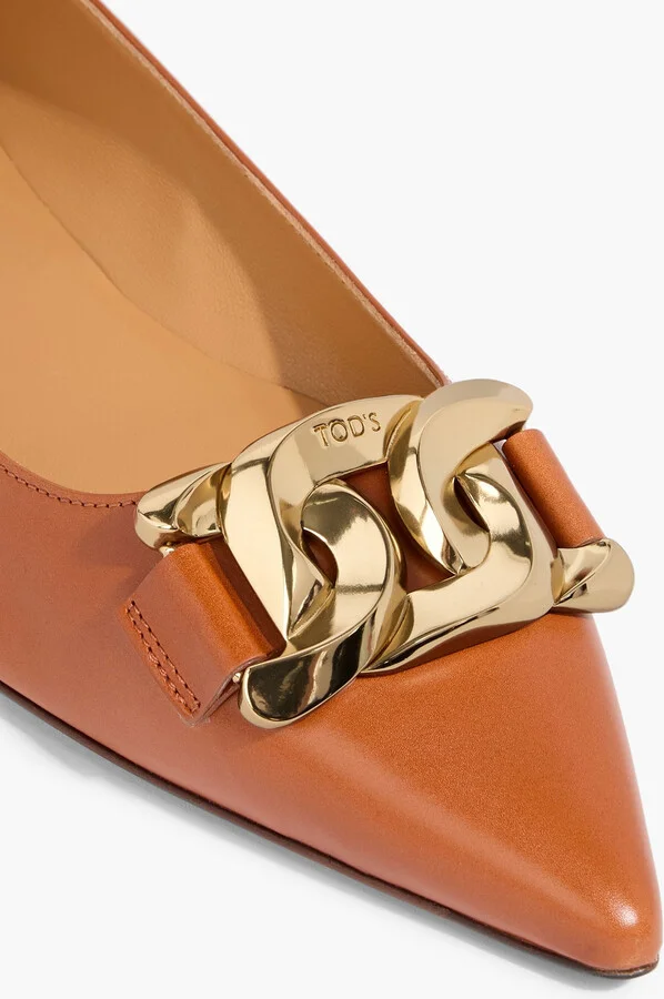 Chain-embellished leather point-toe flats - Image 4
