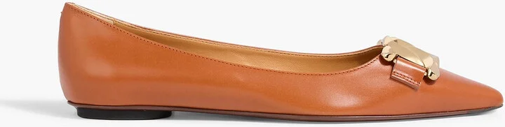 Chain-embellished leather point-toe flats