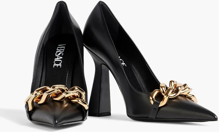 Chain-embellished leather pumps - Image 2