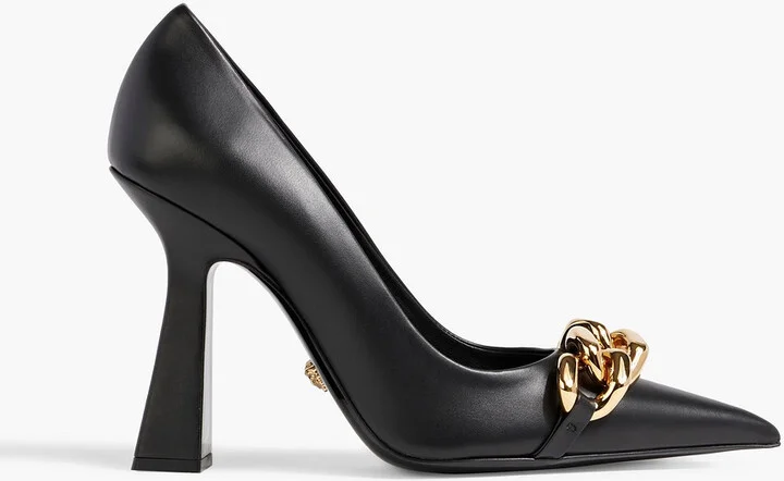 Chain-embellished leather pumps