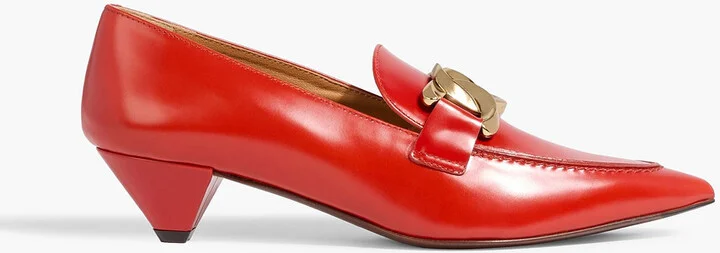 Chain-embellished leather pumps