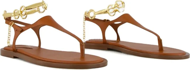 Chain-Embellished Leather Sandals - Image 2