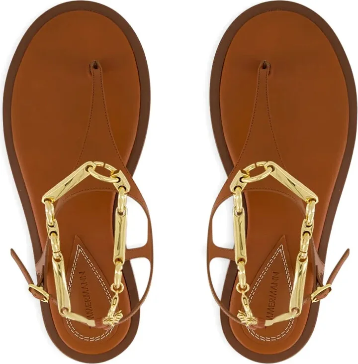 Chain-Embellished Leather Sandals - Image 4