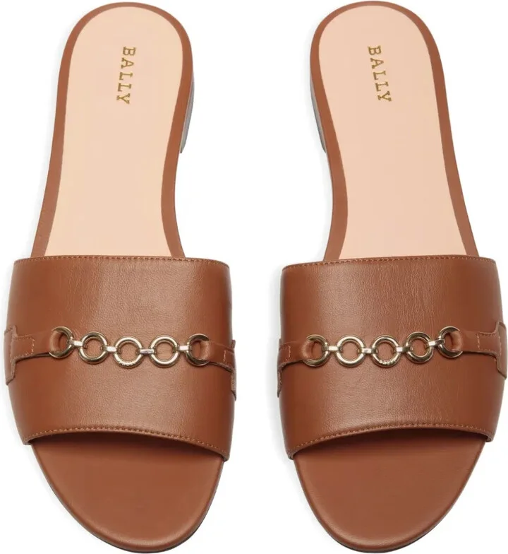 Chain-Embellished Leather Sandals - Image 3