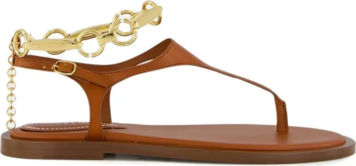 Chain-Embellished Leather Sandals