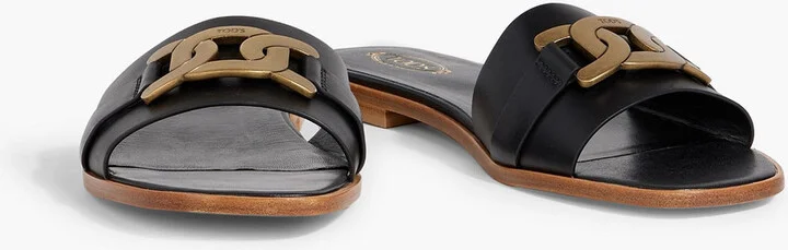 Chain-embellished leather slides - Image 2