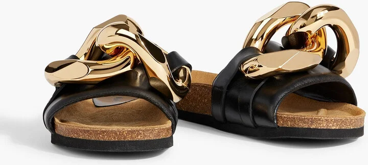 Chain-embellished leather slides - Image 2