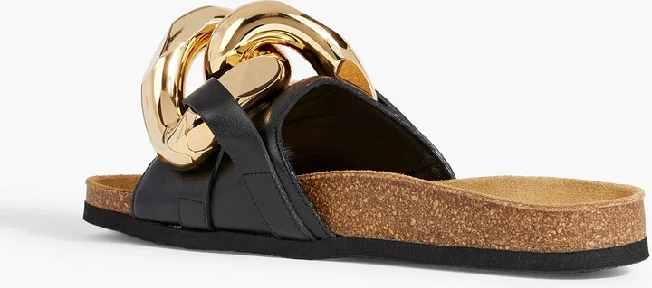 Chain-embellished leather slides - Image 3