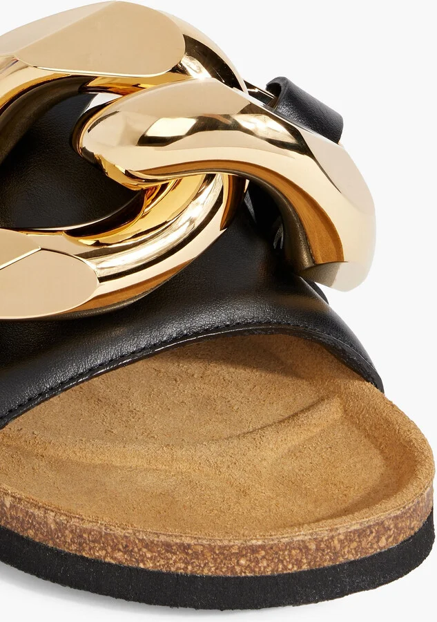 Chain-embellished leather slides - Image 4
