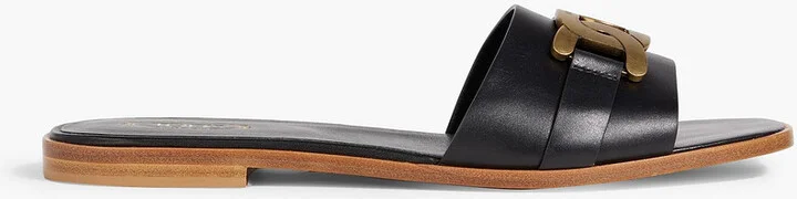 Chain-embellished leather slides