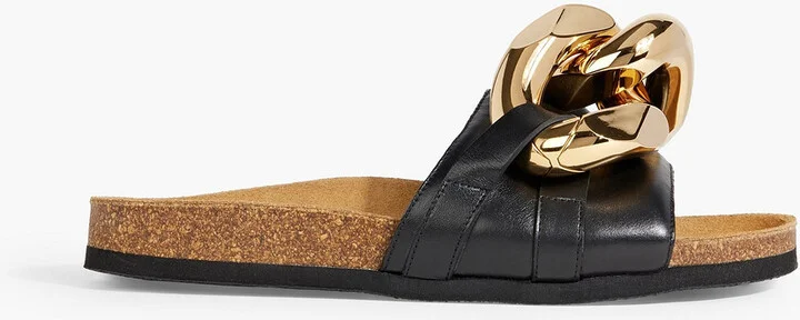 Chain-embellished leather slides