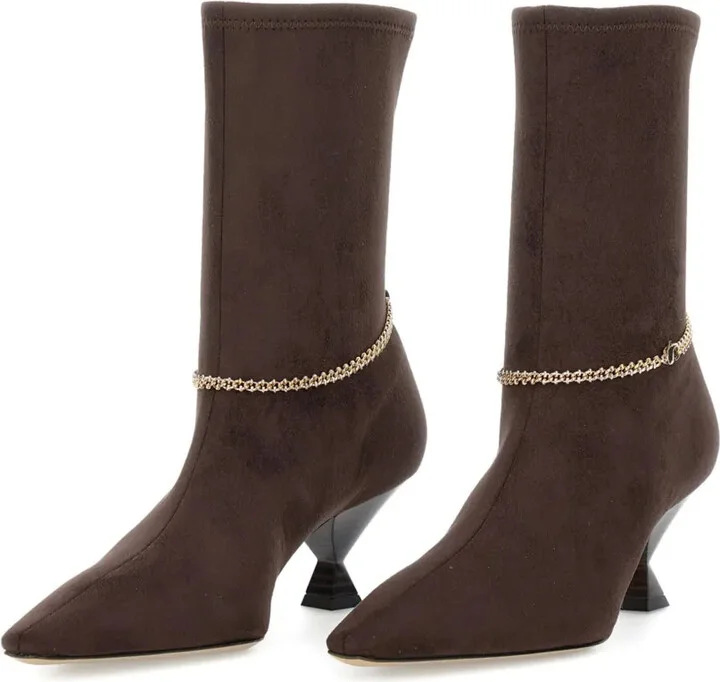 Chain-Embellished Pointed-Toe Boots - Image 2