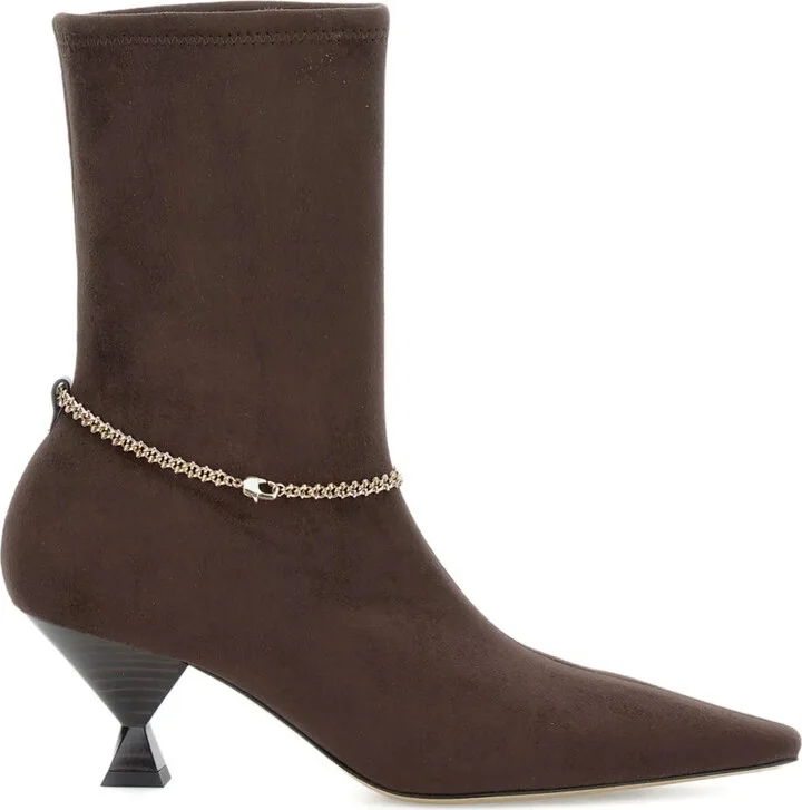 Chain-Embellished Pointed-Toe Boots