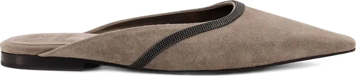 Chain-Embellished Pointed-Toe Flats