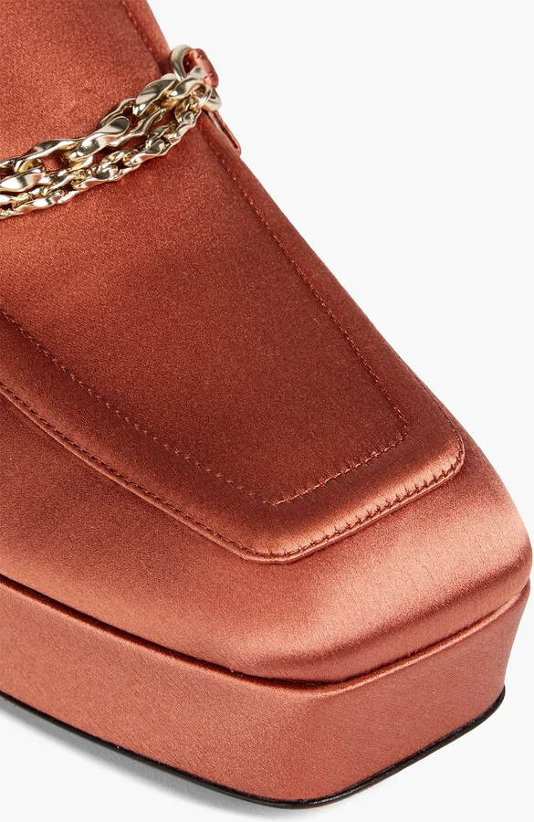 Chain-embellished satin platform loafers - Image 4