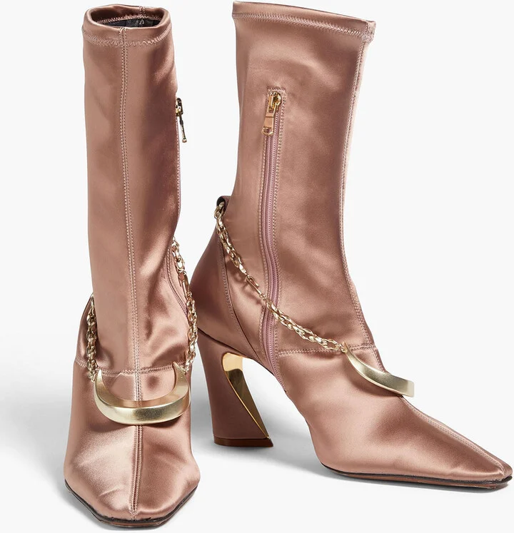 Chain-embellished satin sock boots - Image 2