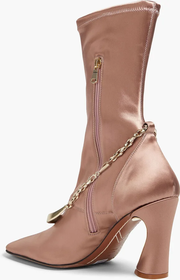 Chain-embellished satin sock boots - Image 3