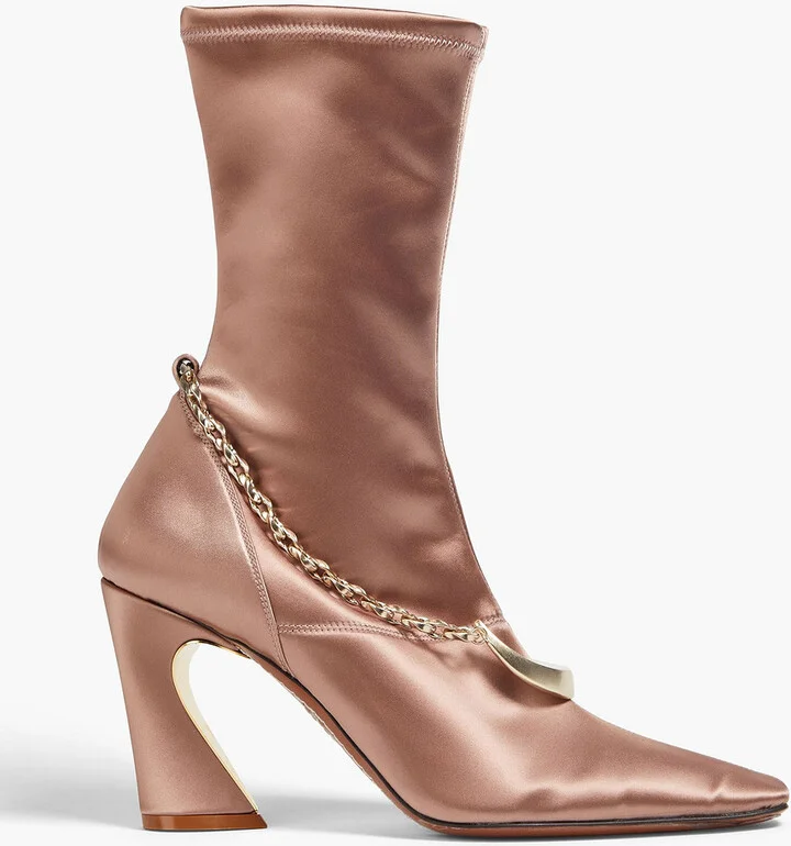 Chain-embellished satin sock boots