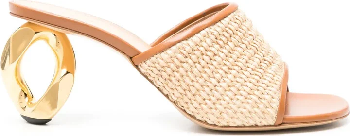 Chain-heel raffia-woven sandals