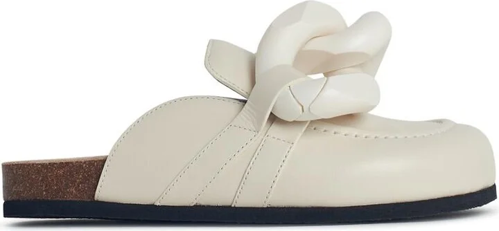 'chain' Ivory Leather Slippers