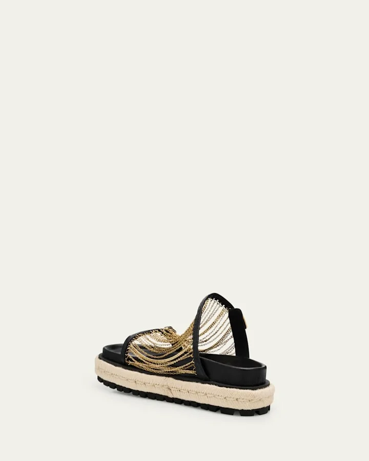 Chain Leather Buckle Espadrille Sandals - Image 5